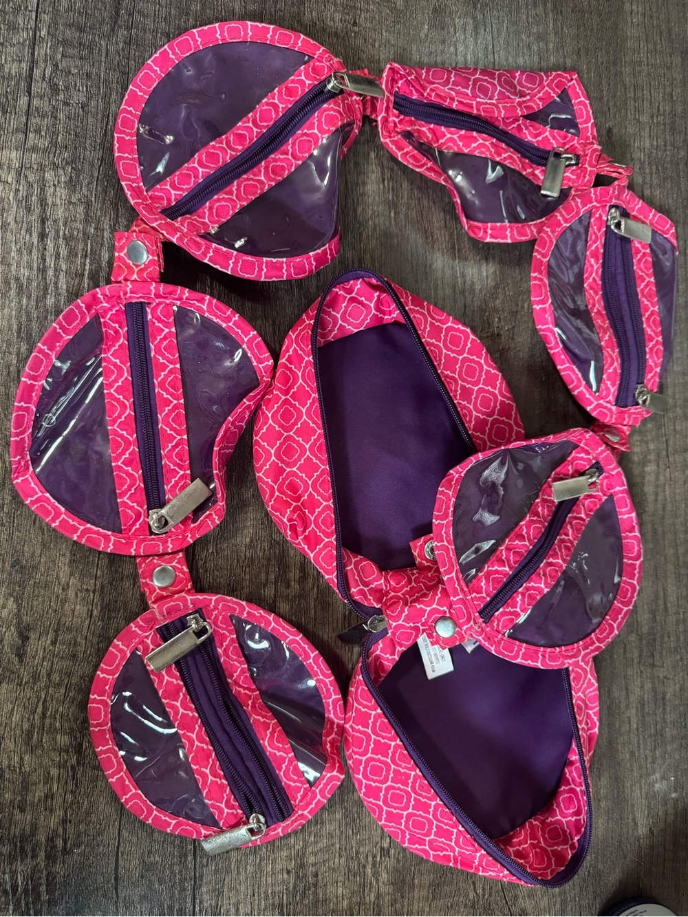 Pink Patterned Circular Travel Jewelry Organizer